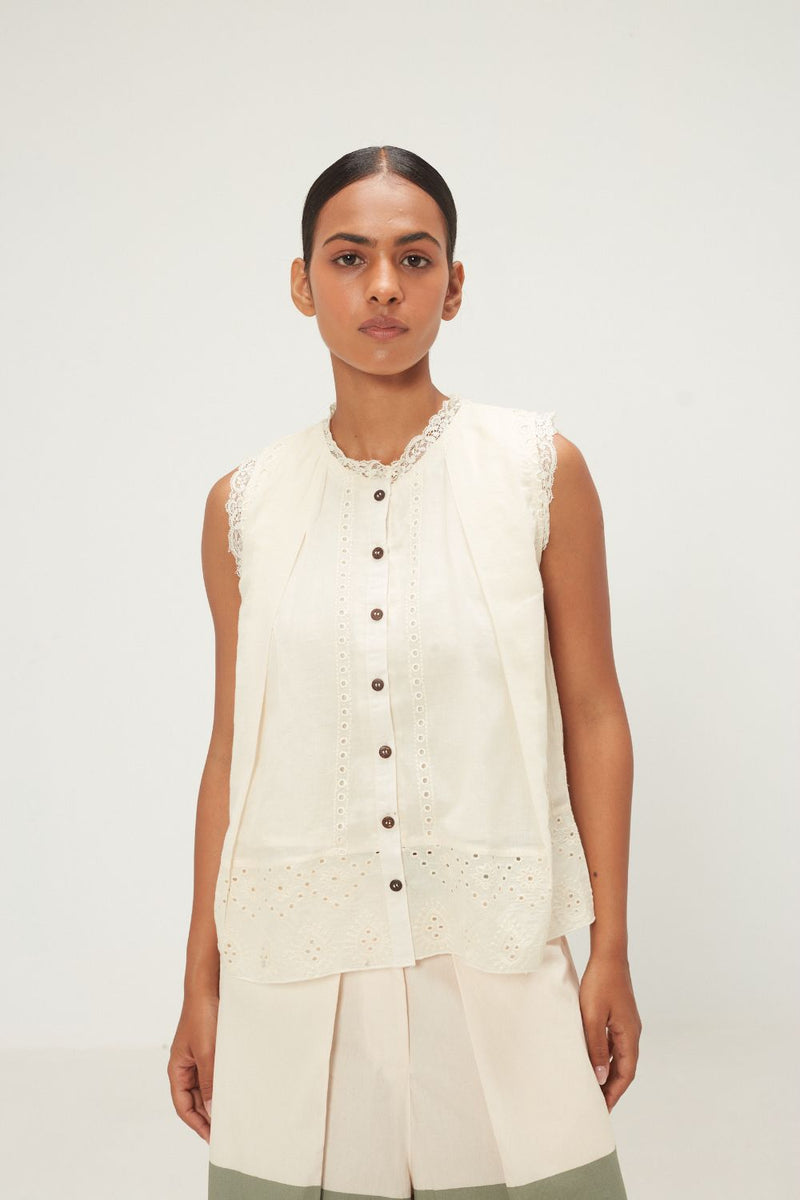 Wild Pearl Top mul by Khara Kapas in white for women in Singapore