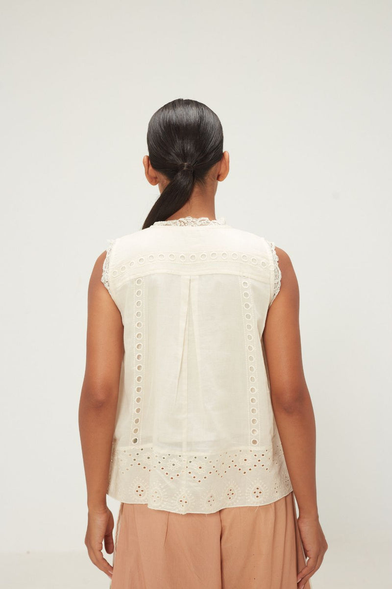Wild Pearl Top mul by Khara Kapas in white for women in Singapore