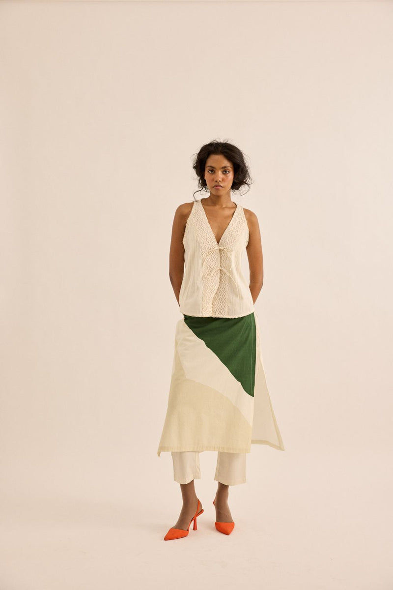 Spruce Skirt Trouser poplin by Khara Kapas in green for women in Singapore