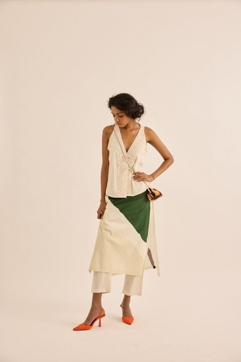 Spruce Skirt Trouser poplin by Khara Kapas in green for women in Singapore