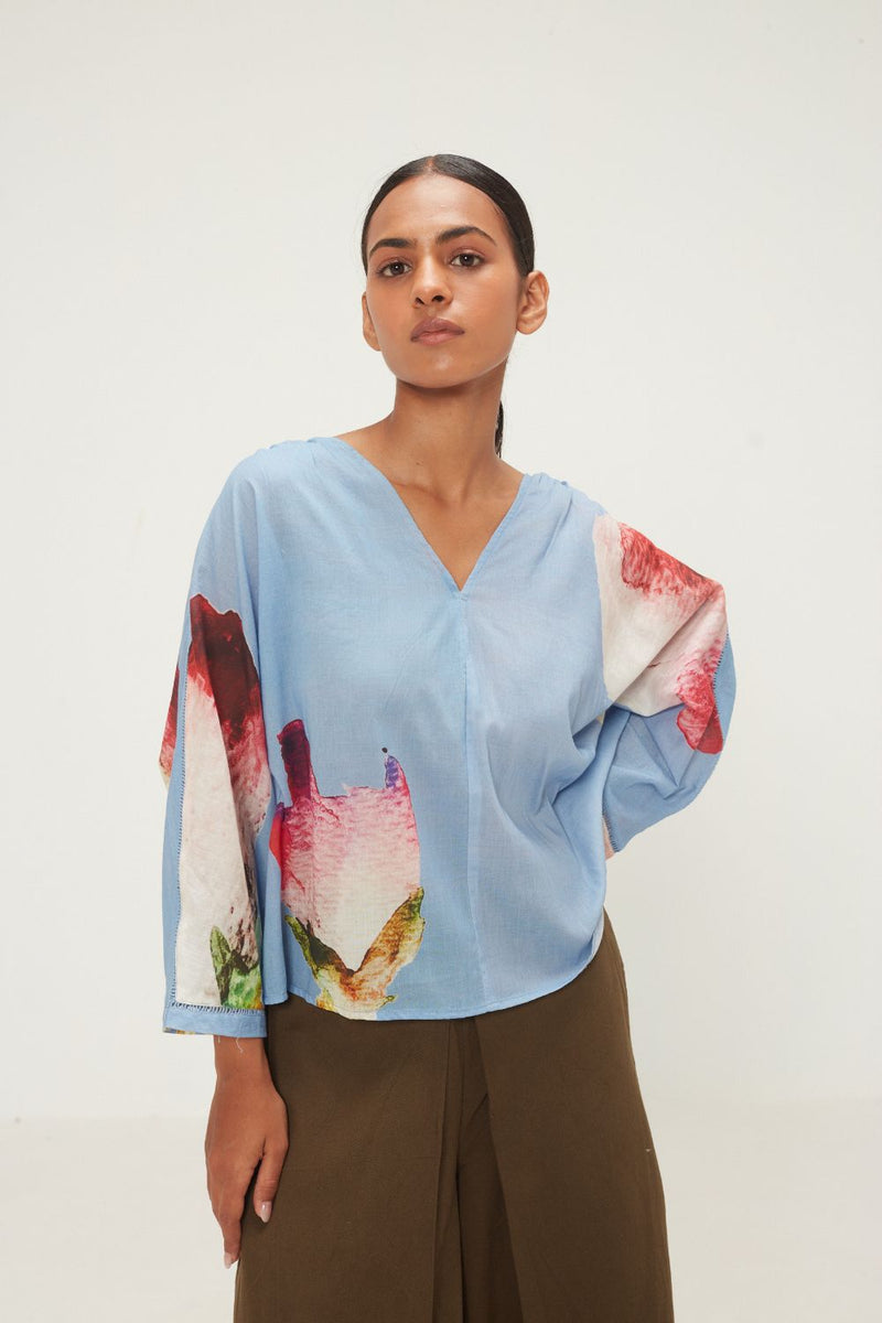 Vinca Top mul by Khara Kapas in blue for women in Singapore