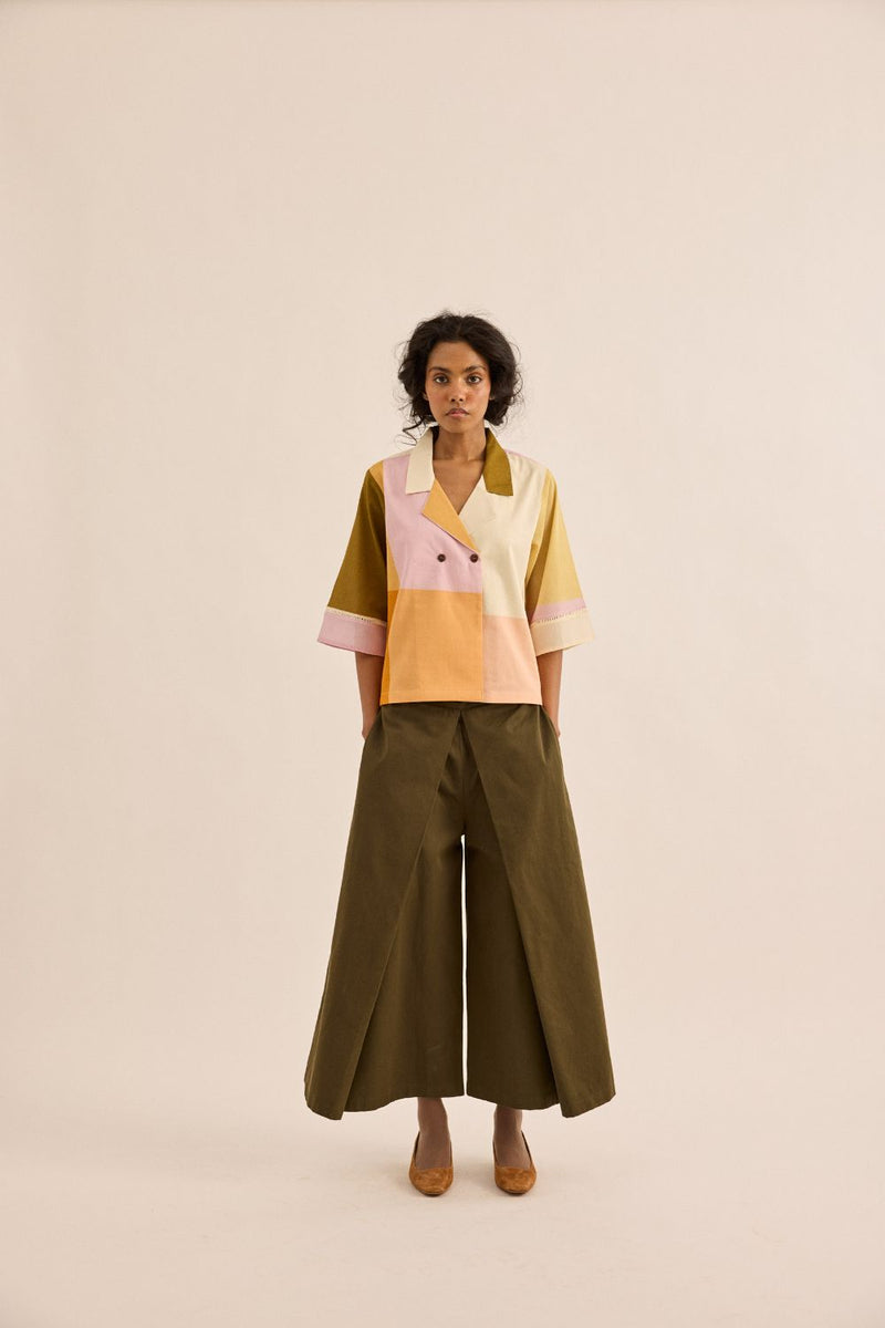 Fern Burn Pants twill by Khara Kapas in olive for women in Singapore