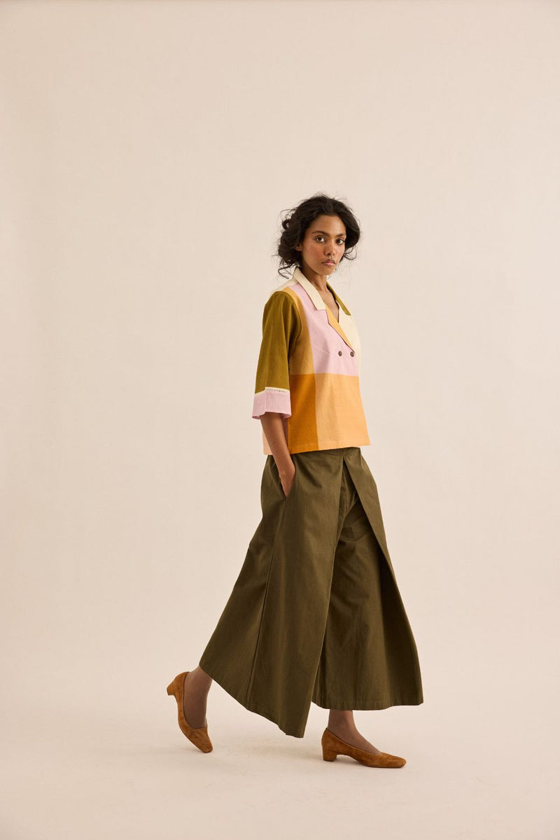 Fern Burn Pants twill by Khara Kapas in olive for women in Singapore