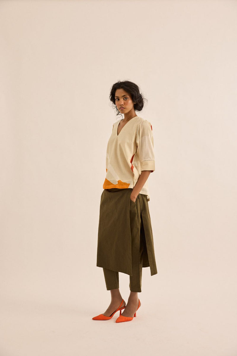 Olive Dust Pants twill by Khara Kapas in olive for women in Singapore