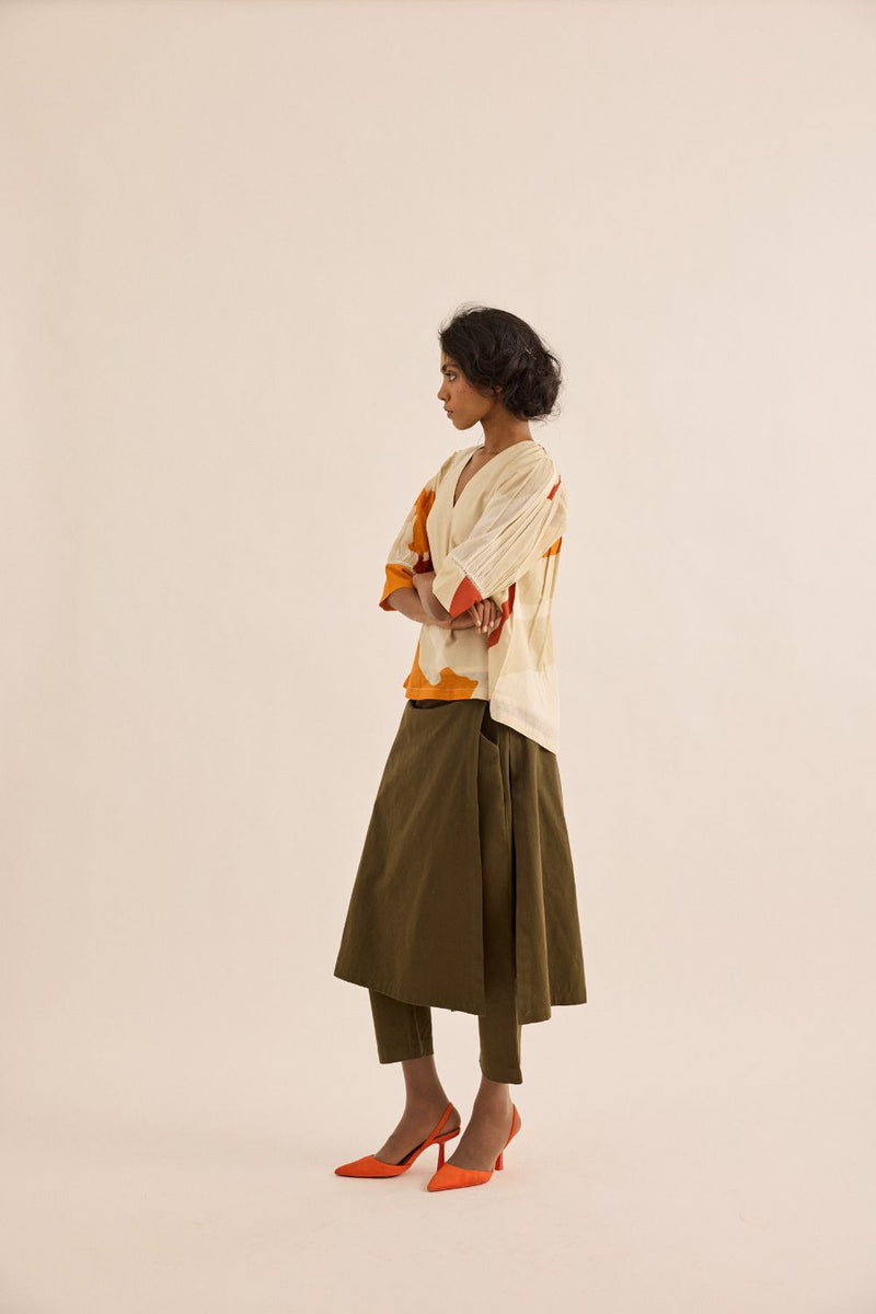 Olive Dust Pants twill by Khara Kapas in olive for women in Singapore