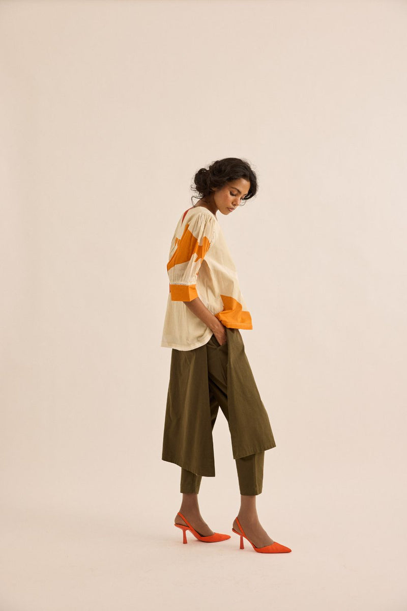 Olive Dust Pants twill by Khara Kapas in olive for women in Singapore