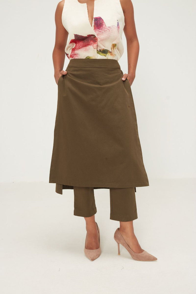 Olive Dust Pants twill by Khara Kapas in olive for women in Singapore