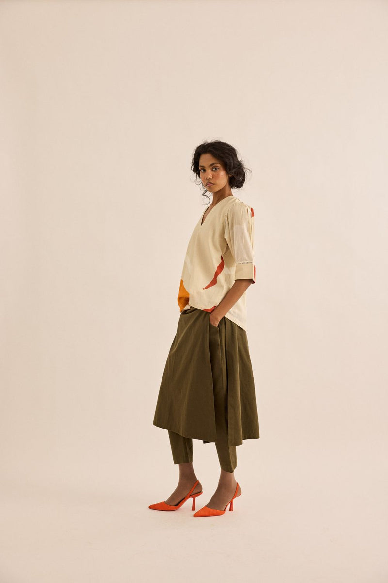 Olive Dust Pants twill by Khara Kapas in olive for women in Singapore