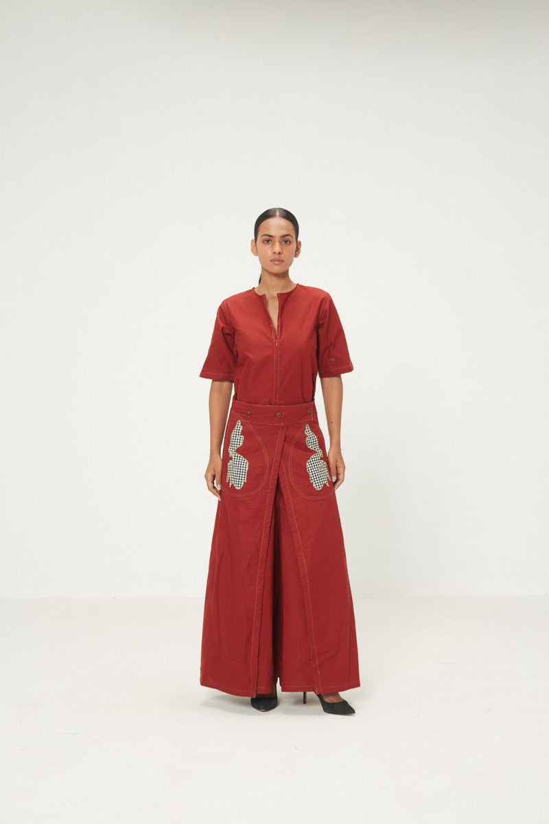 Maru Jumpsuit oxford by Khara Kapas in red for women in Singapore
