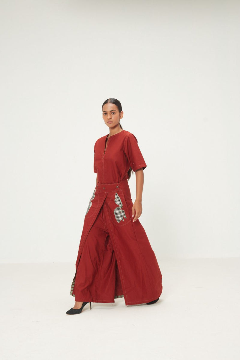 Maru Jumpsuit oxford by Khara Kapas in red for women in Singapore