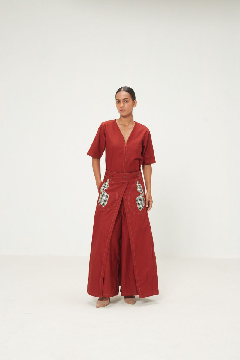 Maru Jumpsuit oxford by Khara Kapas in red for women in Singapore