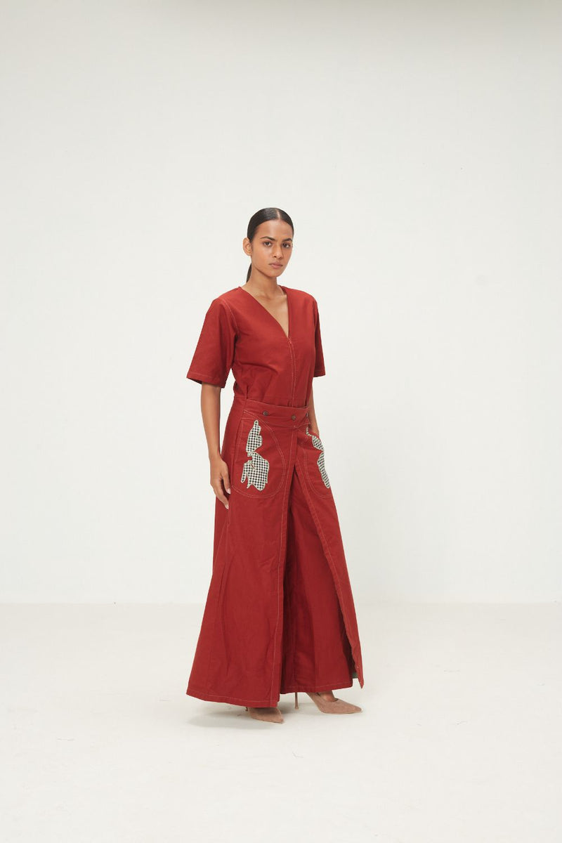 Maru Jumpsuit oxford by Khara Kapas in red for women in Singapore