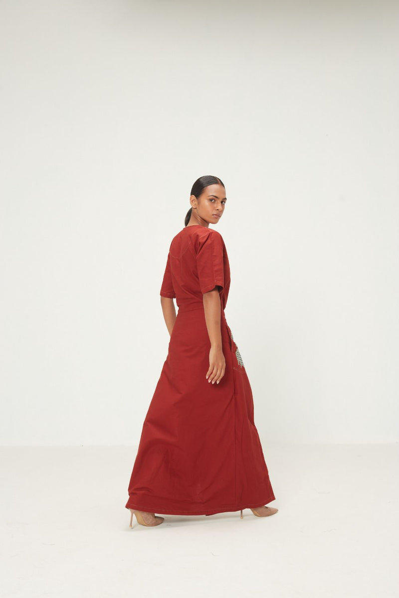 Maru Jumpsuit oxford by Khara Kapas in red for women in Singapore