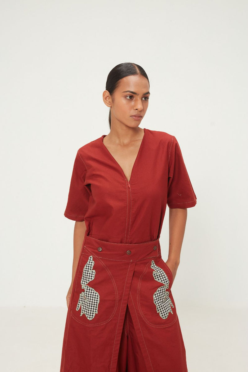 Maru Jumpsuit oxford by Khara Kapas in red for women in Singapore
