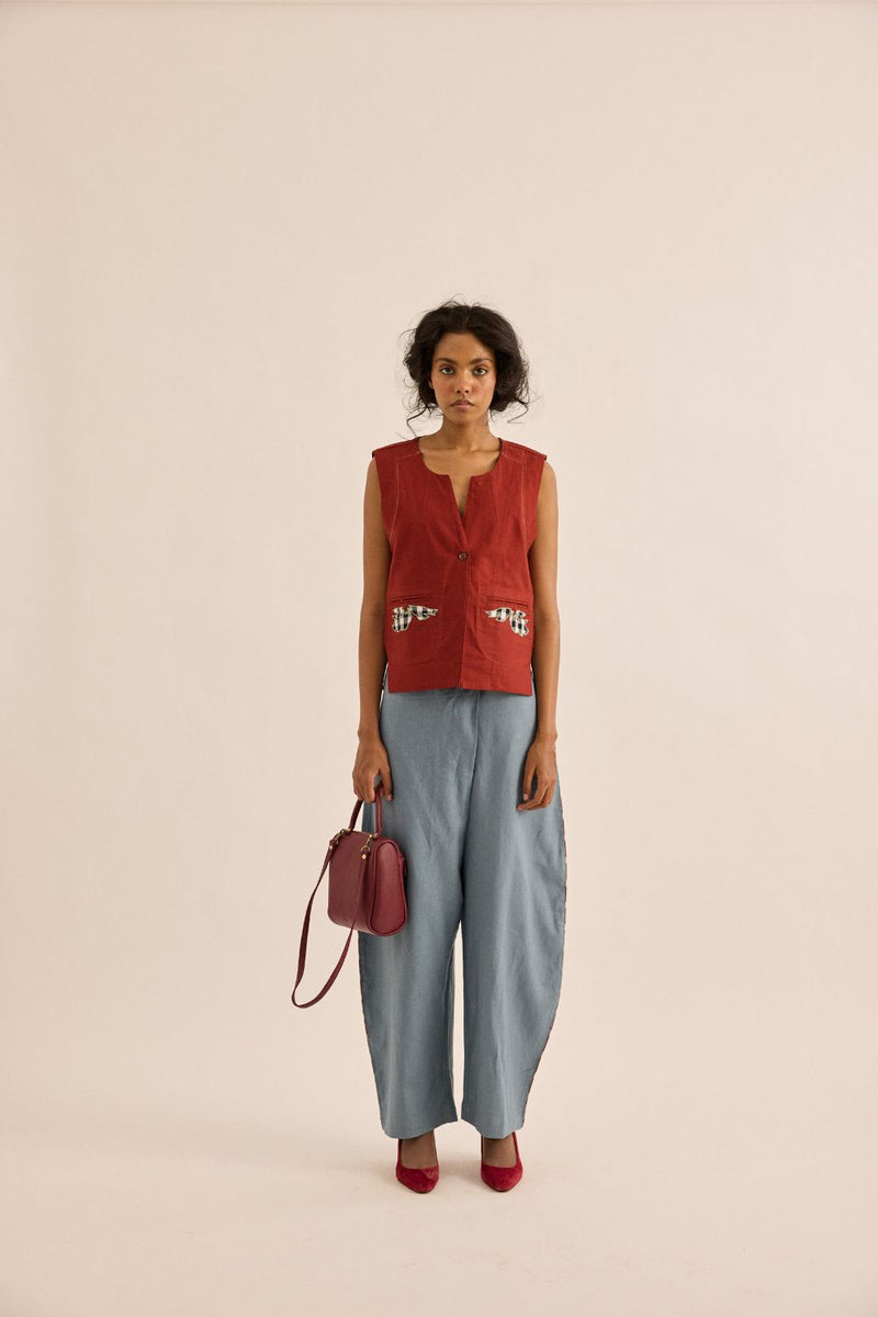 Amarena Top oxford by Khara Kapas in red for women in Singapore