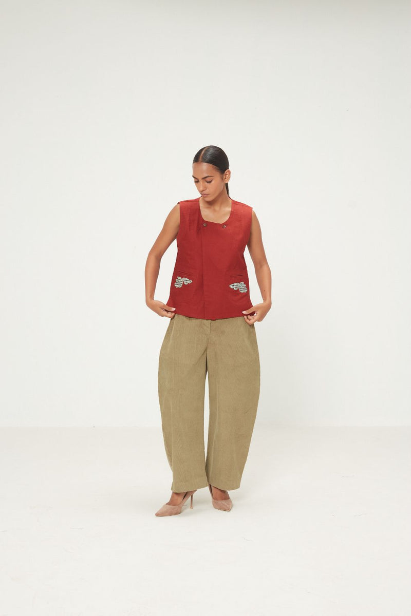 Amarena Top oxford by Khara Kapas in red for women in Singapore