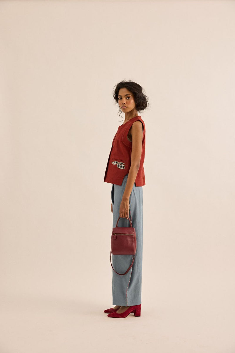 Amarena Top oxford by Khara Kapas in red for women in Singapore