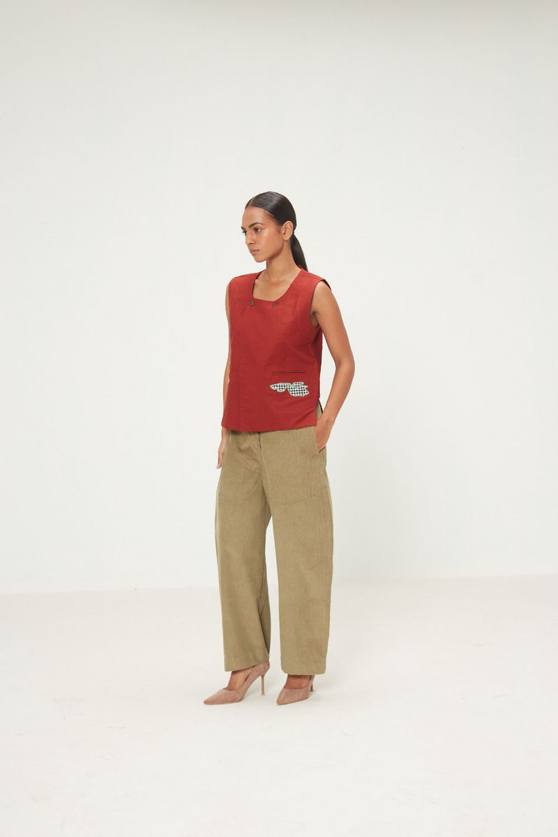 Amarena Top oxford by Khara Kapas in red for women in Singapore
