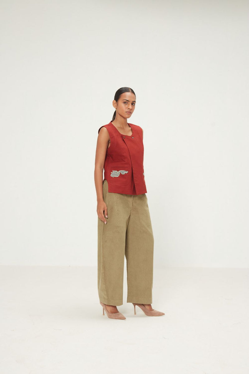Amarena Top oxford by Khara Kapas in red for women in Singapore