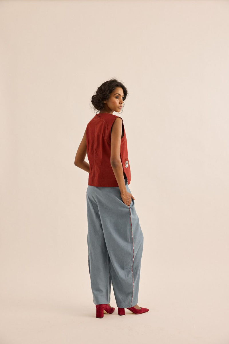 Amarena Top oxford by Khara Kapas in red for women in Singapore