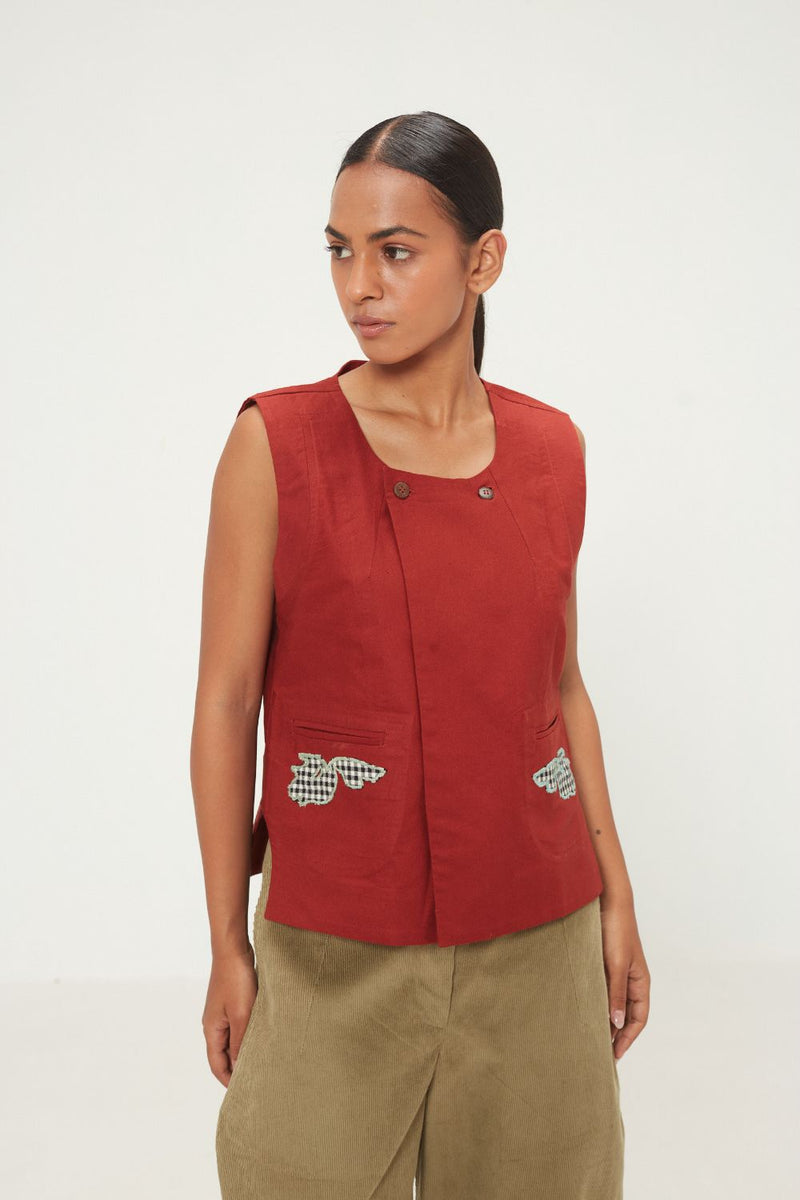 Amarena Top oxford by Khara Kapas in red for women in Singapore