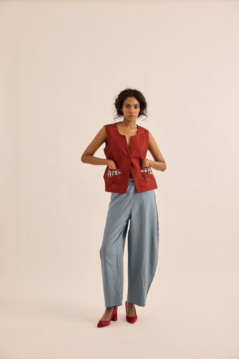Amarena Top oxford by Khara Kapas in red for women in Singapore