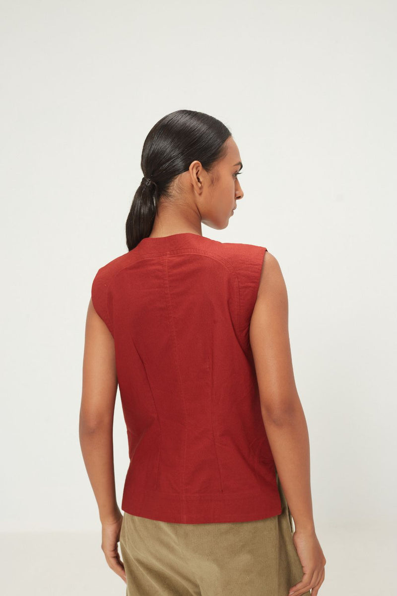 Amarena Top oxford by Khara Kapas in red for women in Singapore