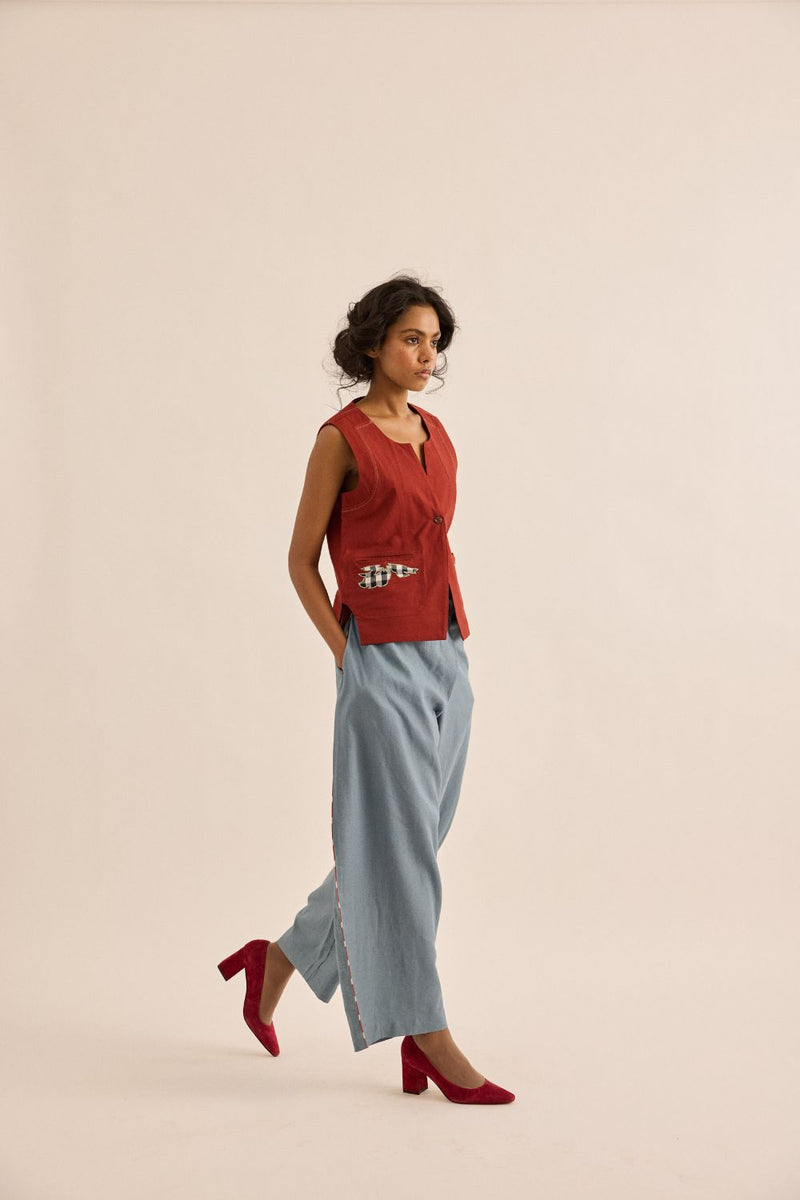Amarena Top oxford by Khara Kapas in red for women in Singapore