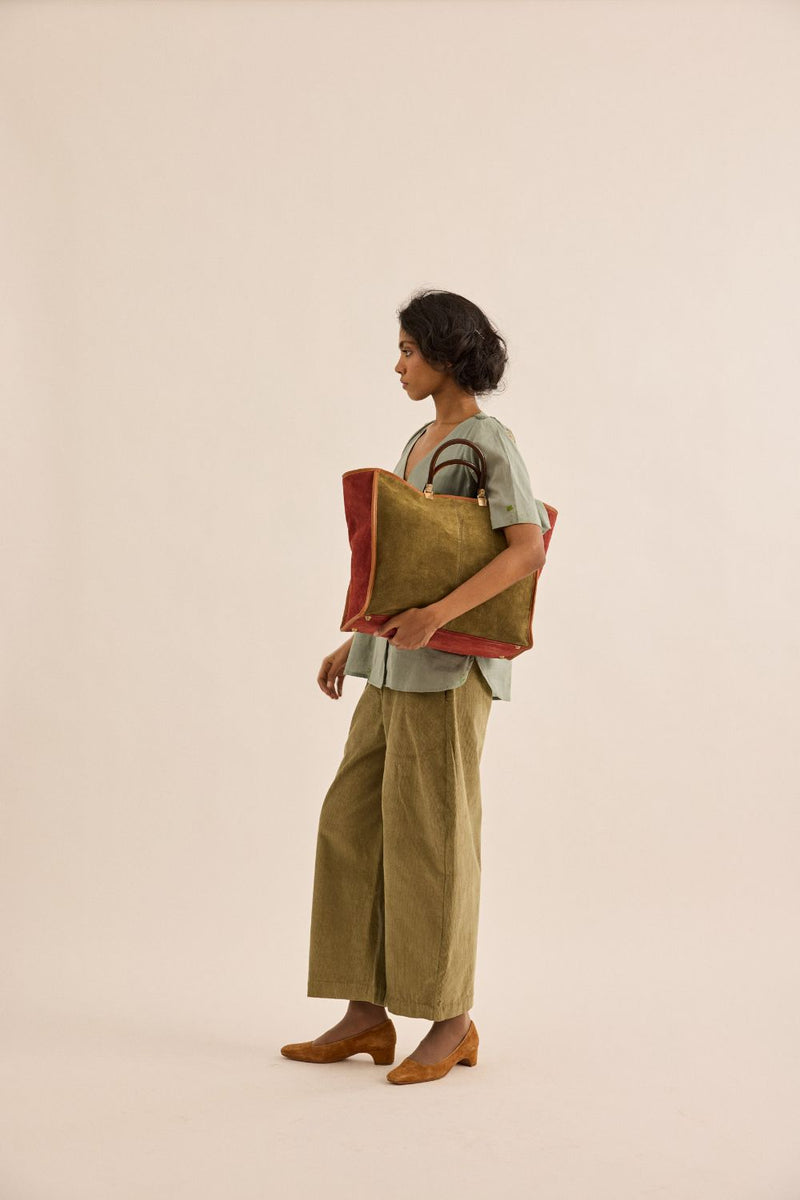 Sage Orchard Pants corduroy by Khara Kapas in olive for women in Singapore