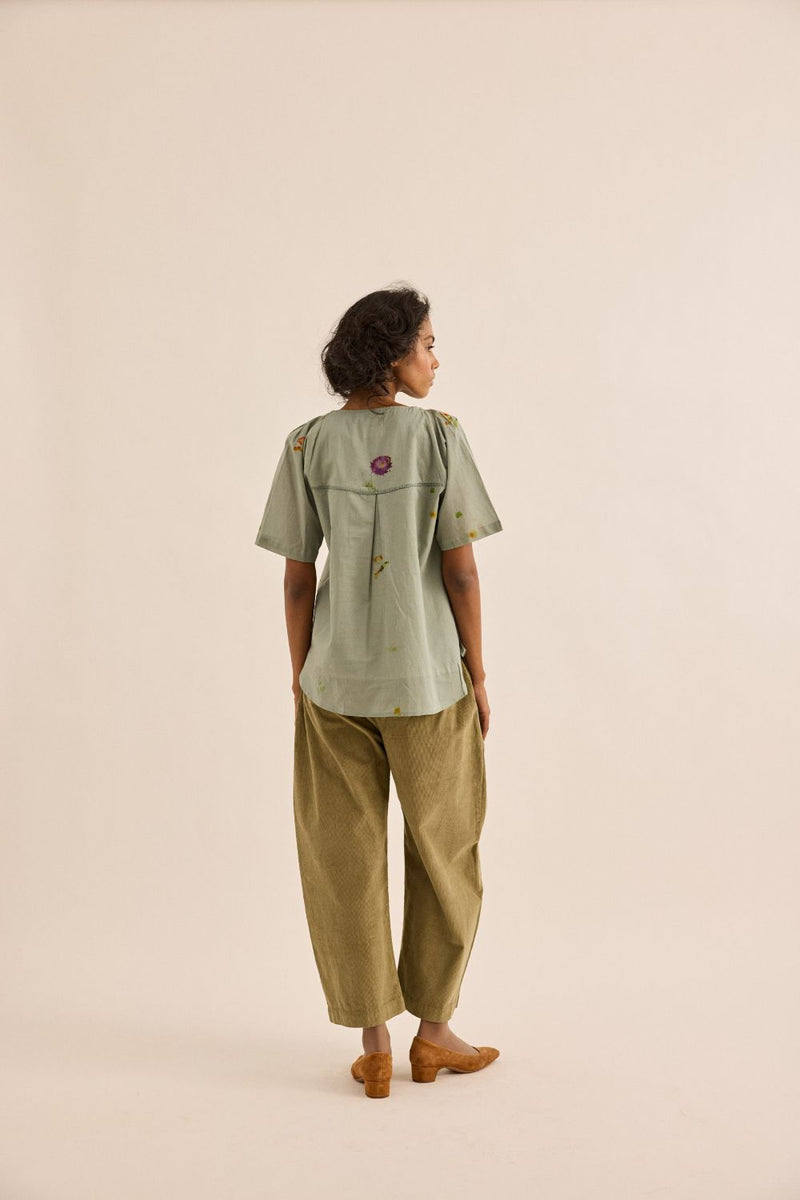 Sage Orchard Pants corduroy by Khara Kapas in olive for women in Singapore