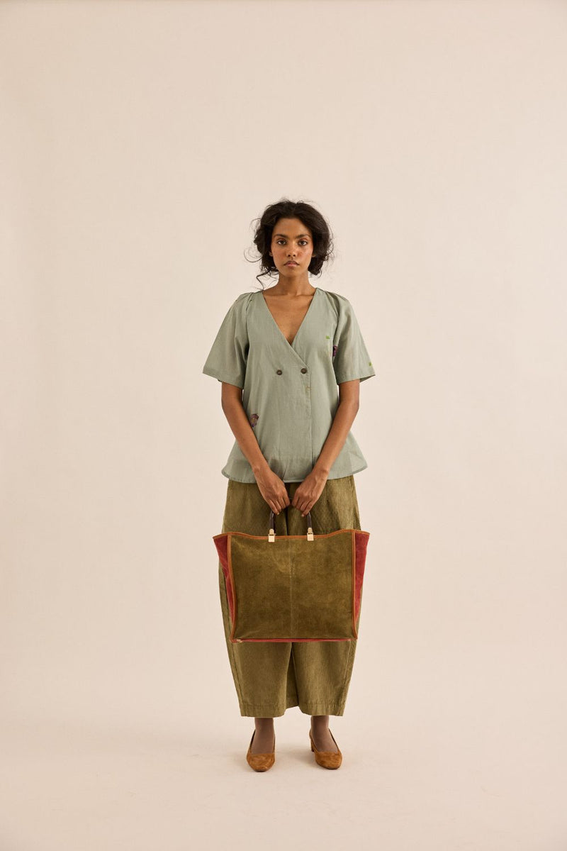 Sage Orchard Pants corduroy by Khara Kapas in olive for women in Singapore