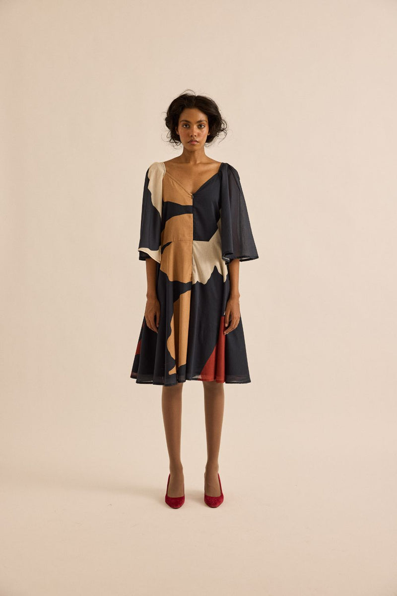 Black Pansy Dress mul by Khara Kapas in multi for women in Singapore