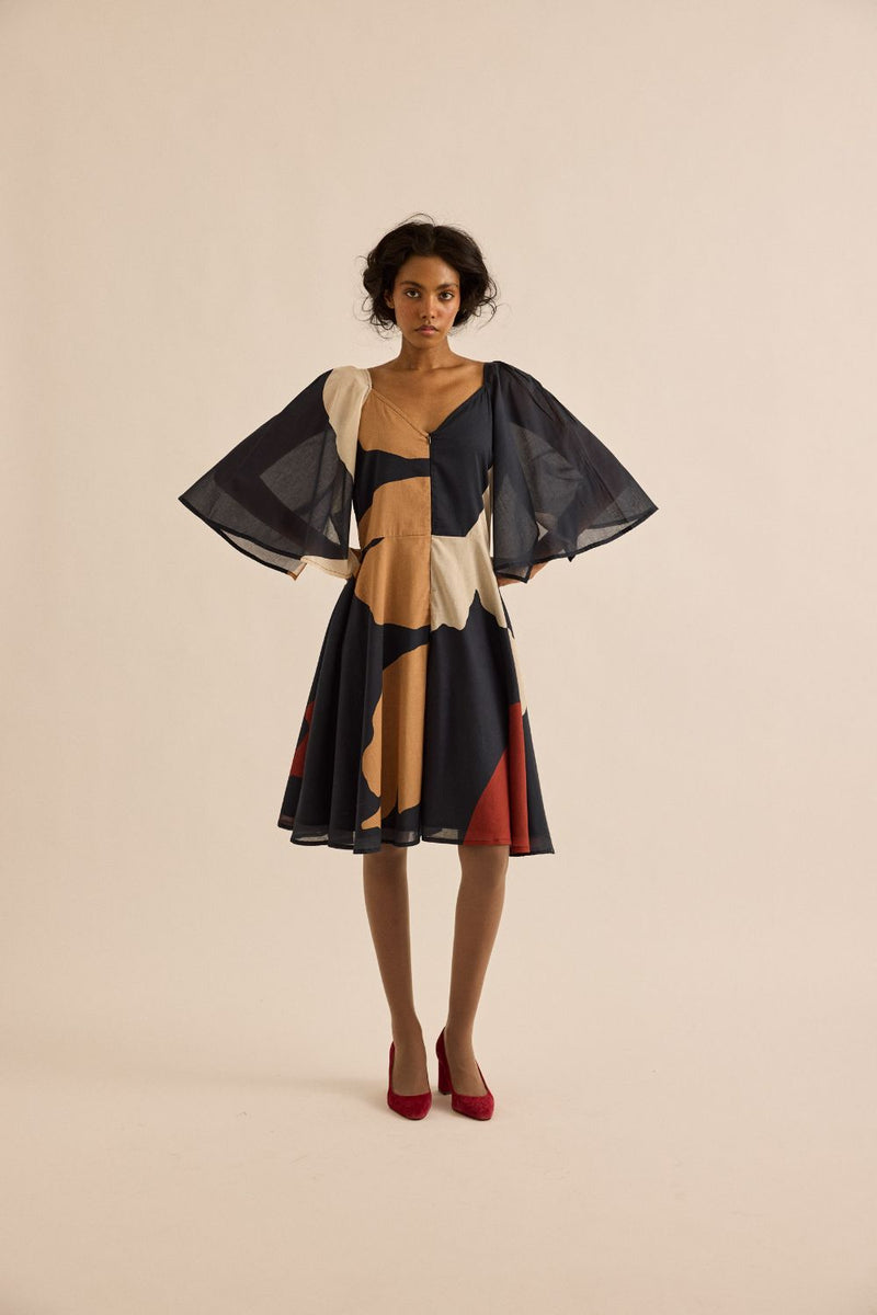 Black Pansy Dress mul by Khara Kapas in multi for women in Singapore