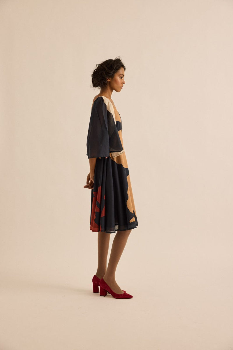 Black Pansy Dress mul by Khara Kapas in multi for women in Singapore