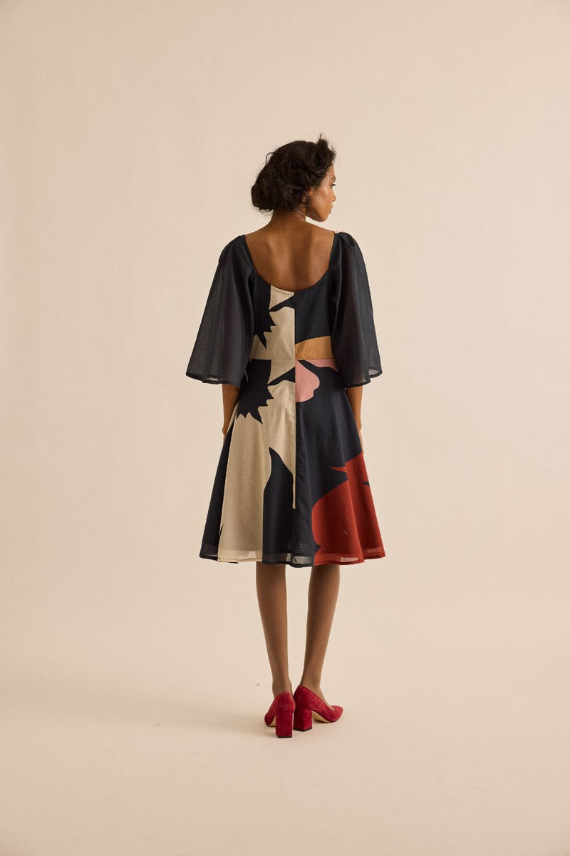 Black Pansy Dress mul by Khara Kapas in multi for women in Singapore