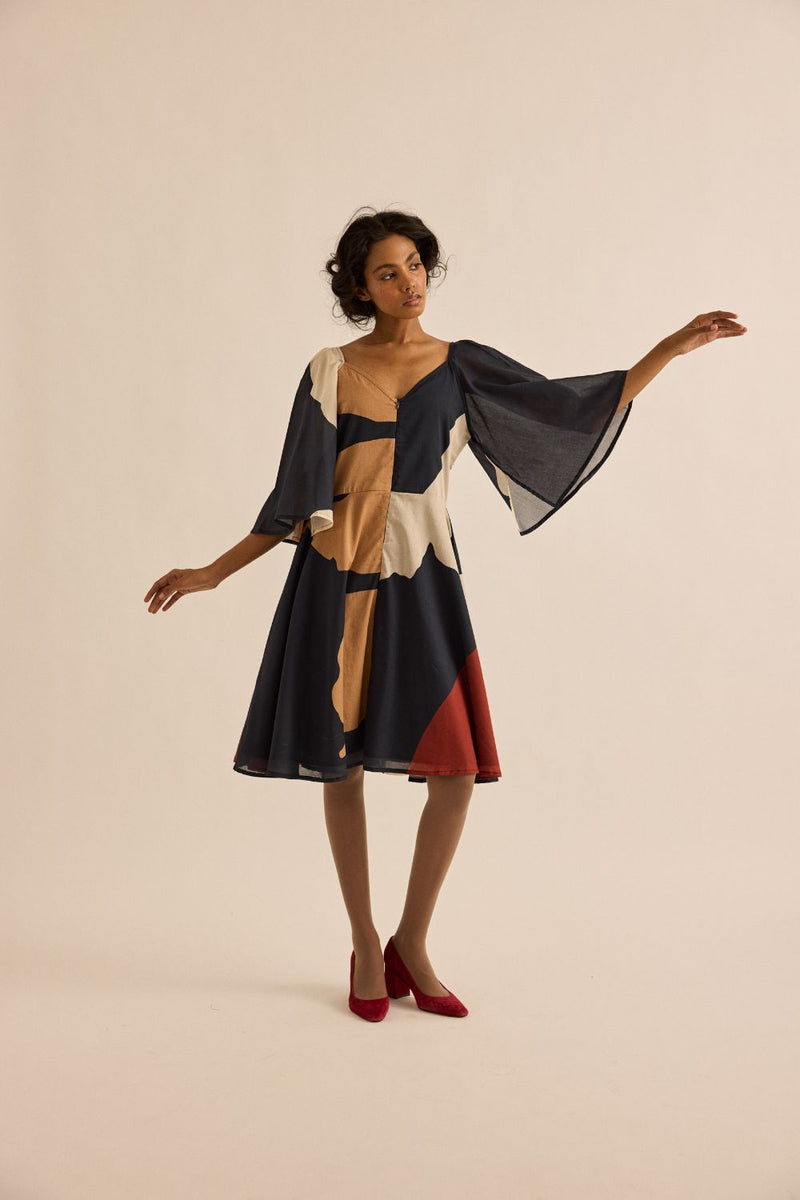 Black Pansy Dress mul by Khara Kapas in multi for women in Singapore