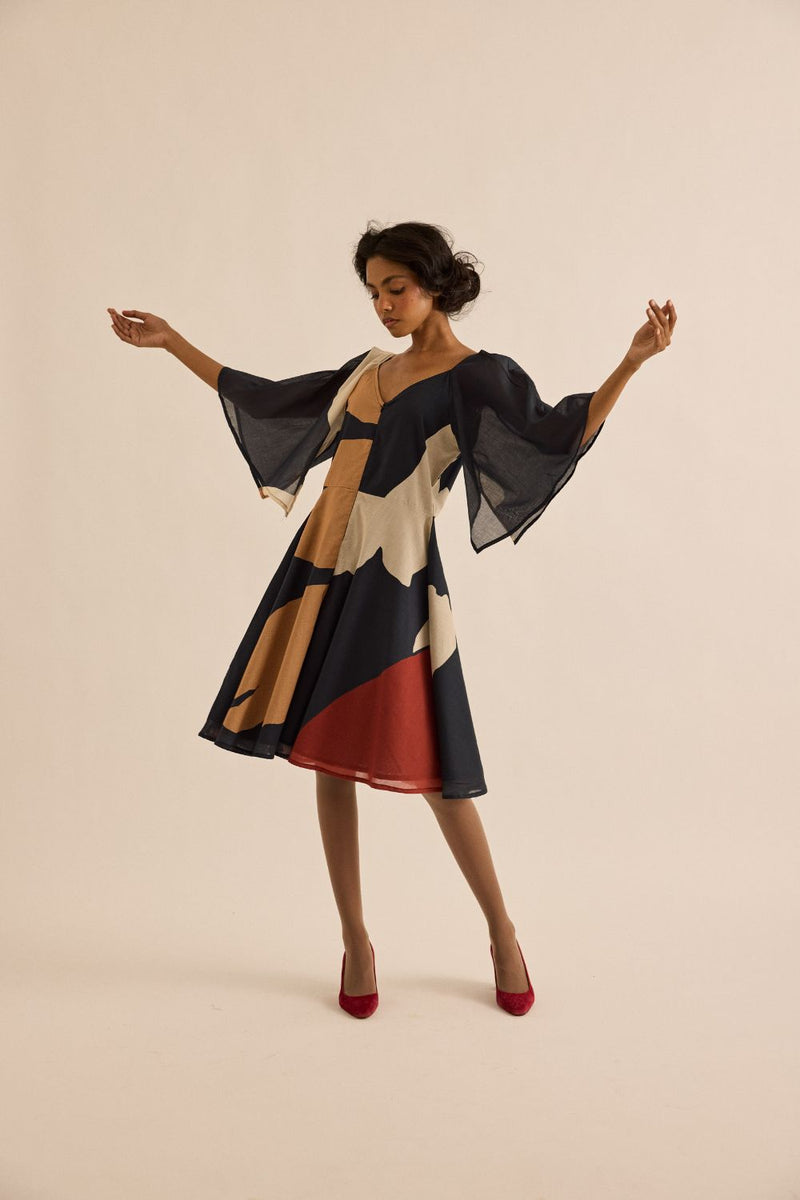 Black Pansy Dress mul by Khara Kapas in multi for women in Singapore