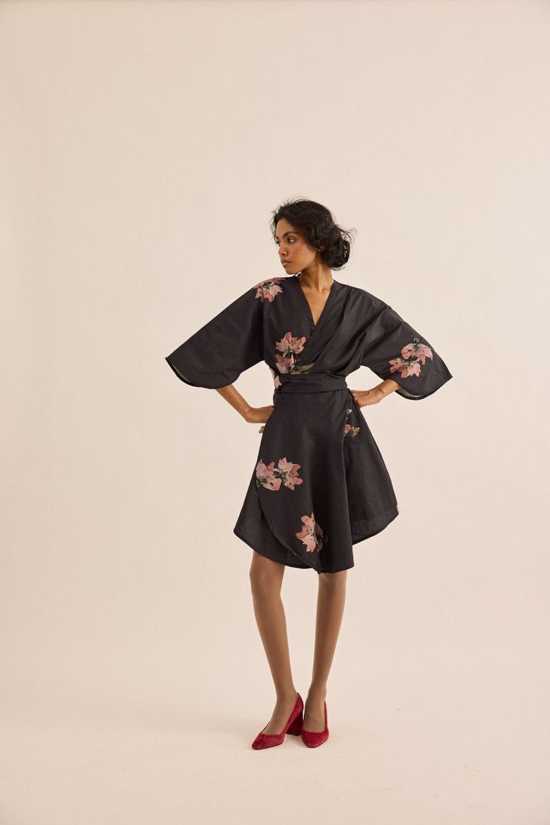 Grisea Dress poplin by Khara Kapas in grey for women in Singapore