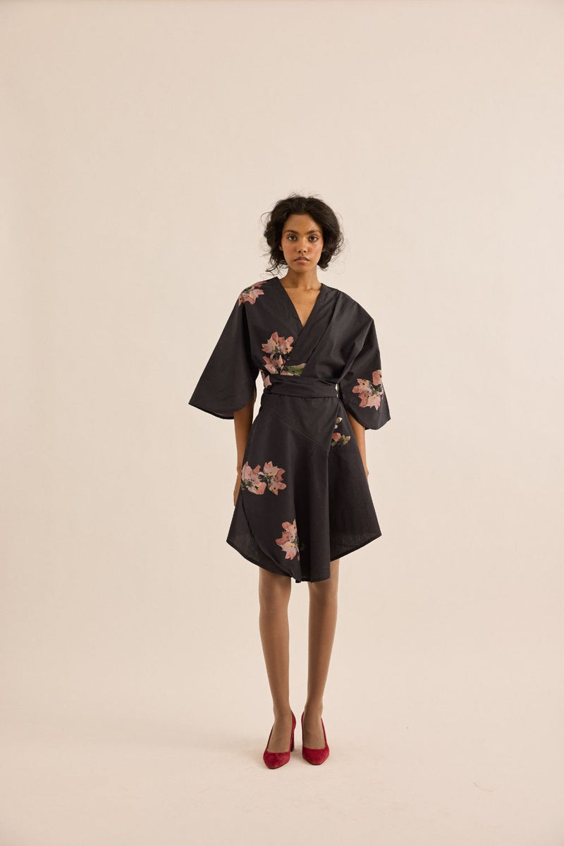 Grisea Dress poplin by Khara Kapas in grey for women in Singapore
