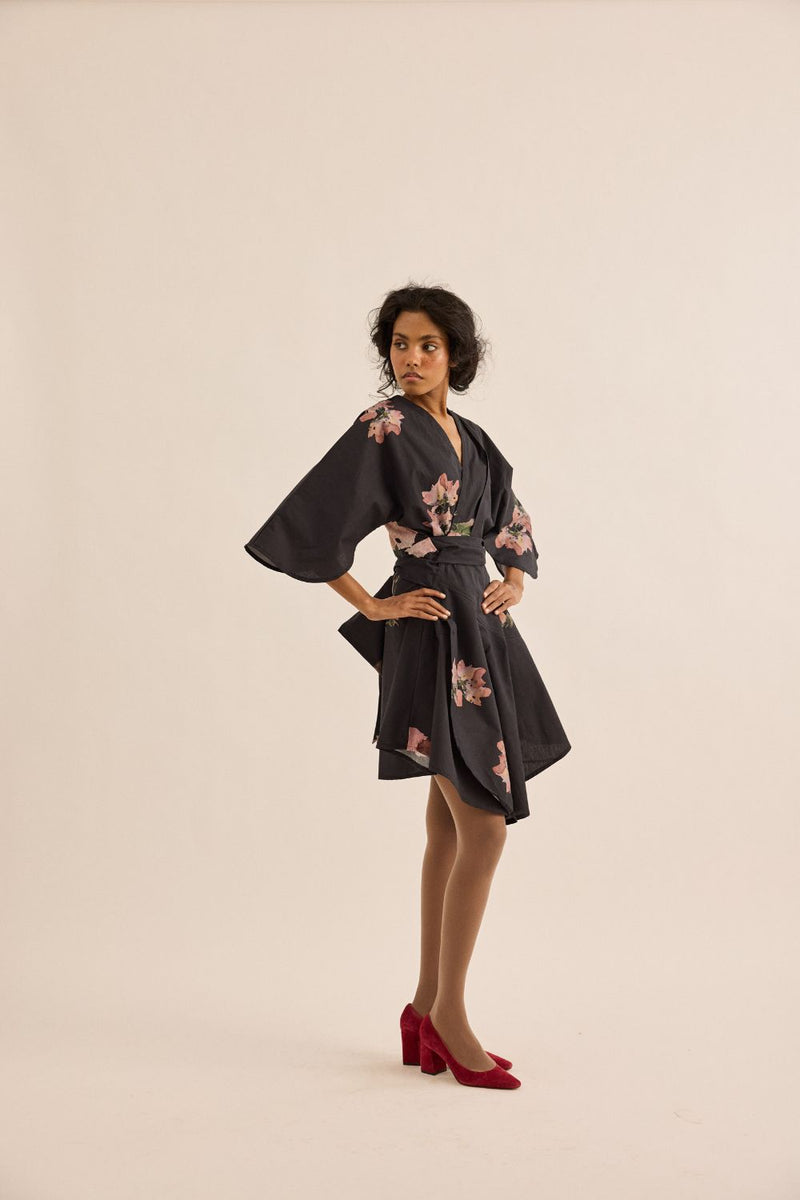 Grisea Dress poplin by Khara Kapas in grey for women in Singapore