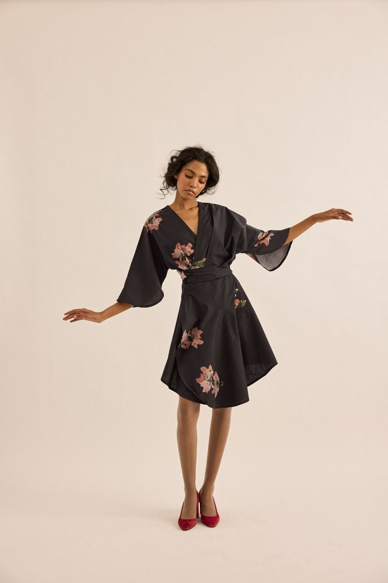 Grisea Dress poplin by Khara Kapas in grey for women in Singapore