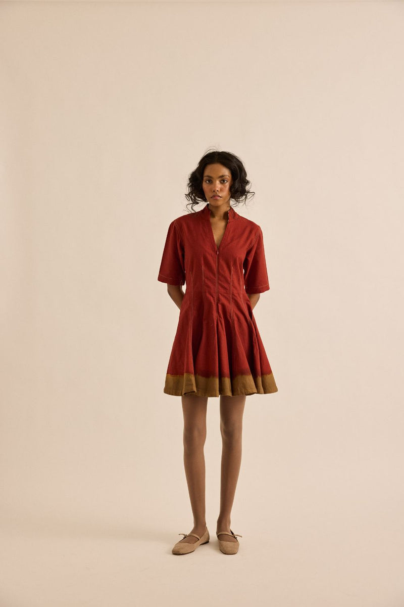 Red Clay Dress oxford by Khara Kapas in red for women in Singapore