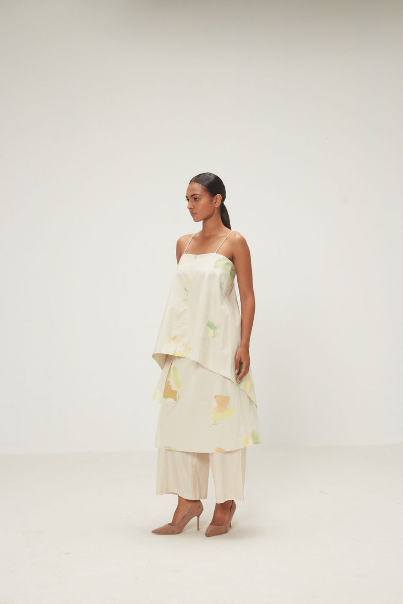 Dried Moss Co-ord Set poplin by Khara Kapas in ecru for women in Singapore