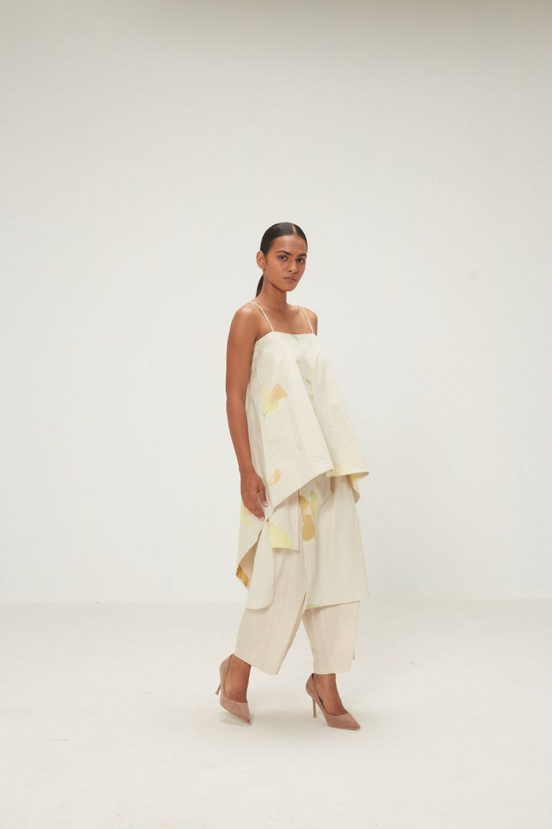 Dried Moss Co-ord Set poplin by Khara Kapas in ecru for women in Singapore