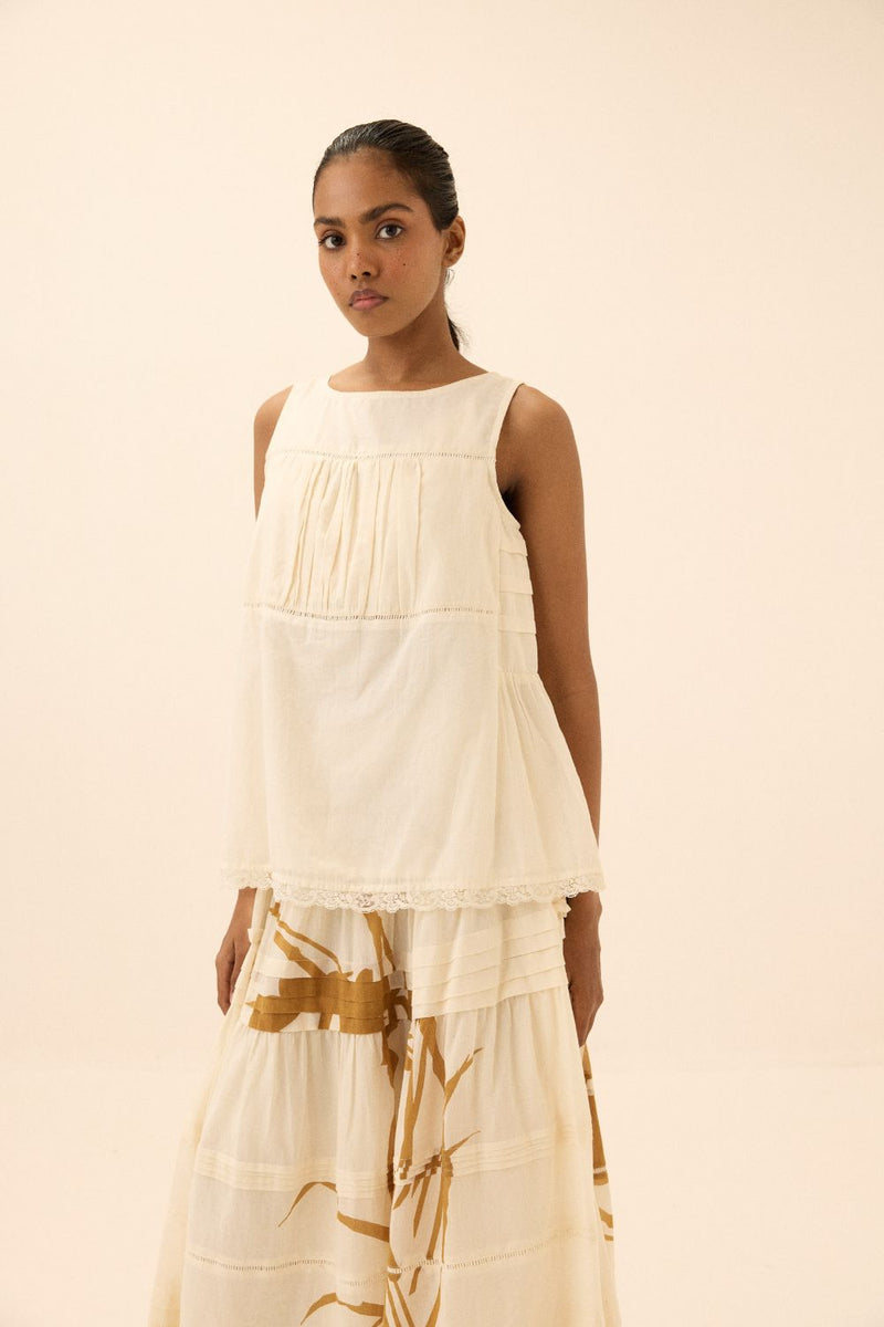 Mistelle Top - Sleeves to be added mul by Khara Kapas in white for women in Singapore