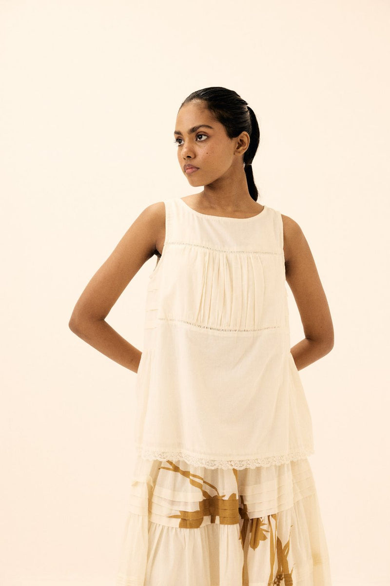 Mistelle Top - Sleeves to be added mul by Khara Kapas in white for women in Singapore