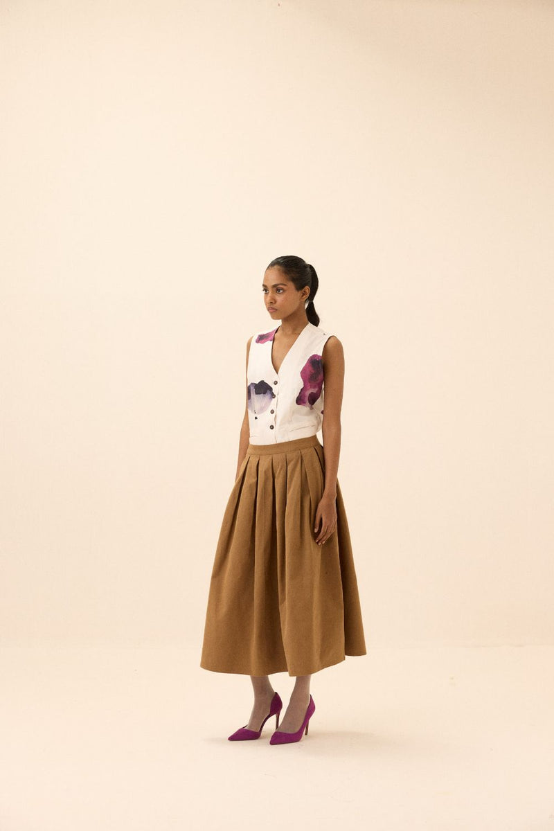 Nutmeg Skirt twill by Khara Kapas in brown for women in Singapore