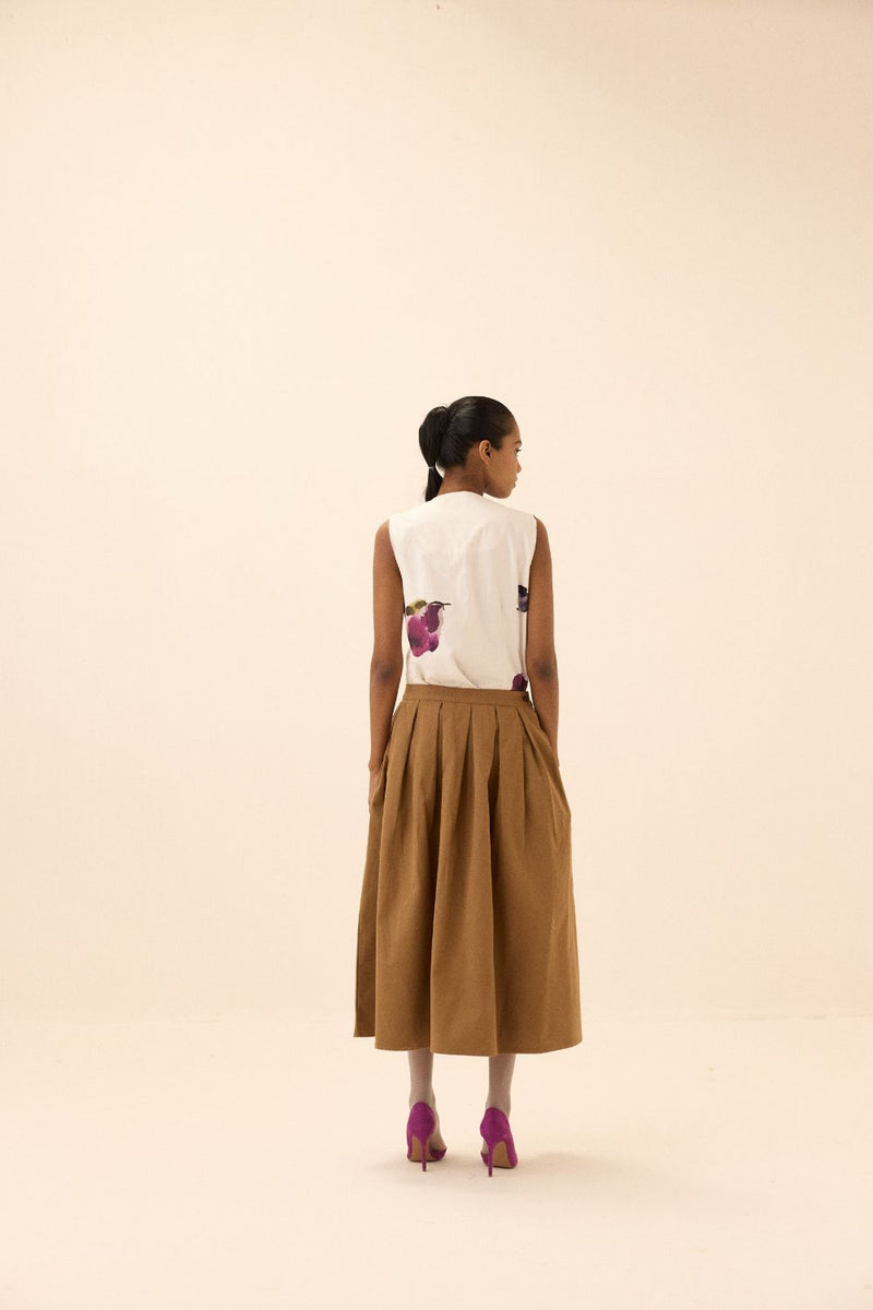 Nutmeg Skirt twill by Khara Kapas in brown for women in Singapore