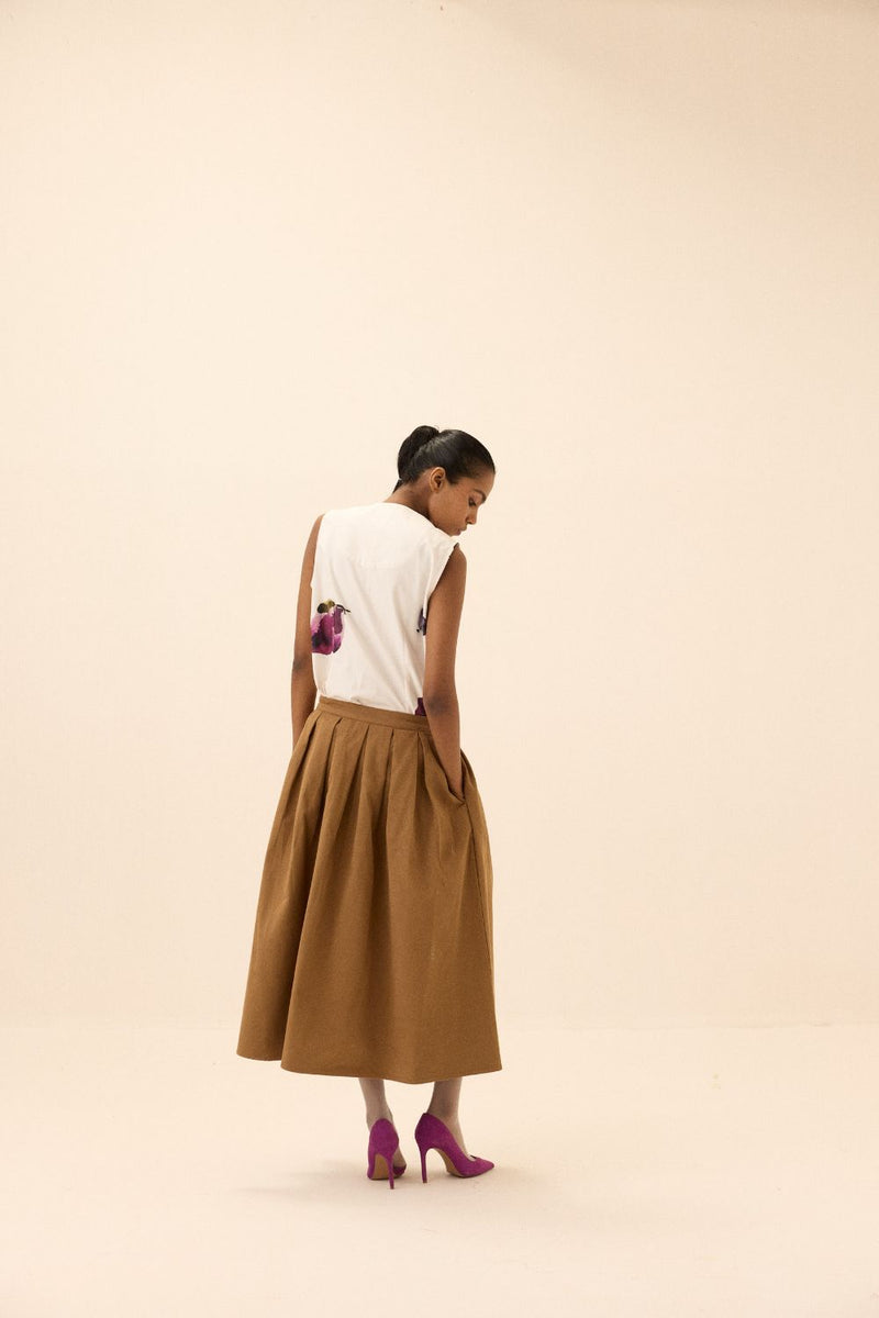 Nutmeg Skirt twill by Khara Kapas in brown for women in Singapore