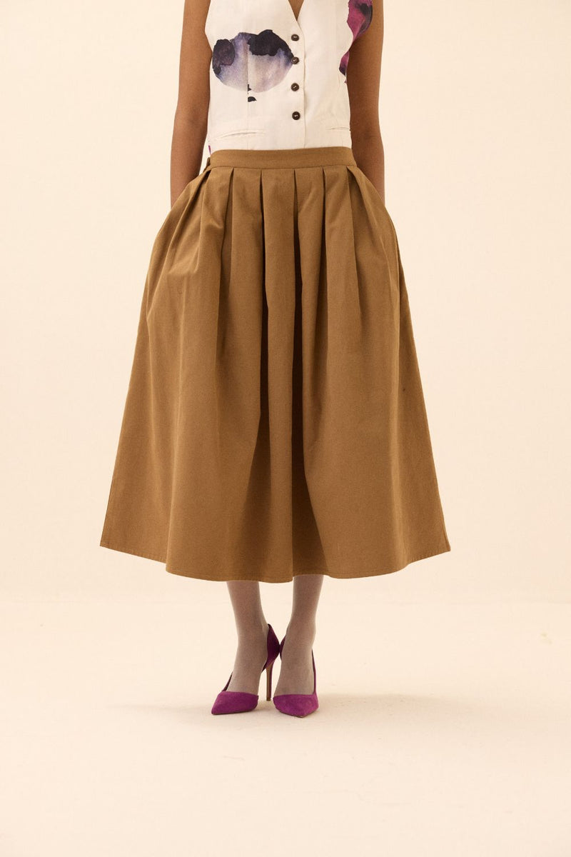 Nutmeg Skirt twill by Khara Kapas in brown for women in Singapore
